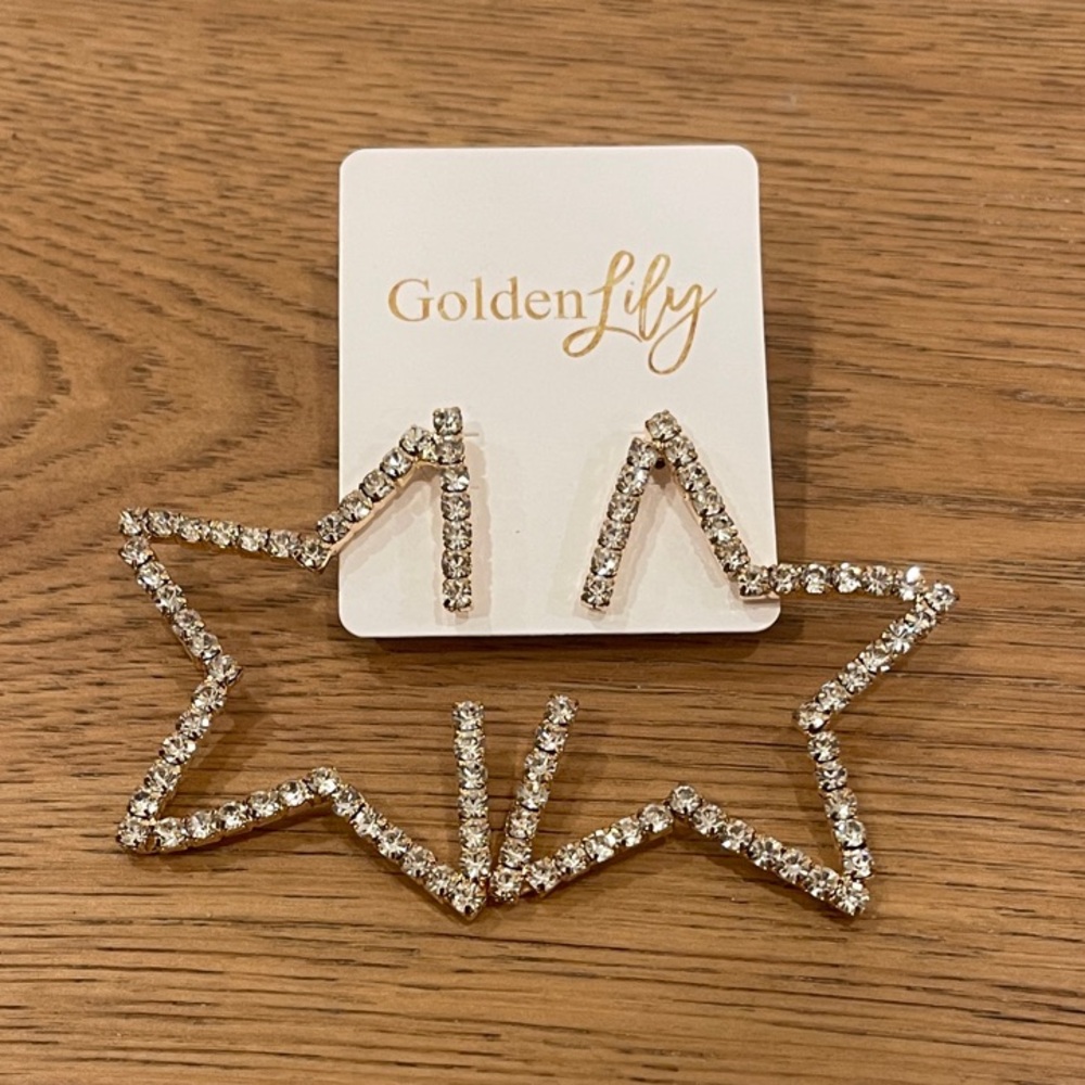 Gold Rhinestone Star Earrings